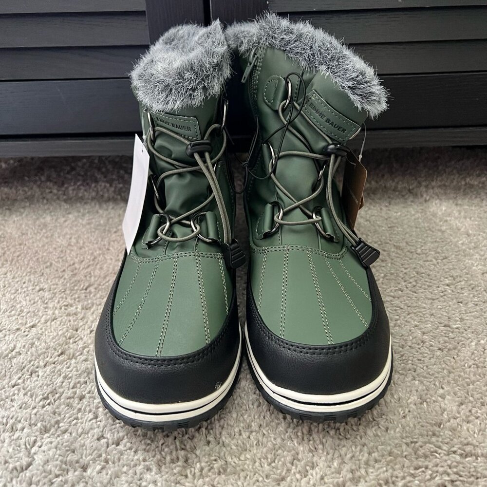 Women Eddie Bauer McKenzie Waterproof Duck Ankle Lace Up Boots Green/Black
